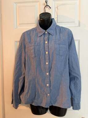 Tommy Hilfiger Women's Blue Chambray Roll-Tab Sleeve Button-Up Shirt Size XL